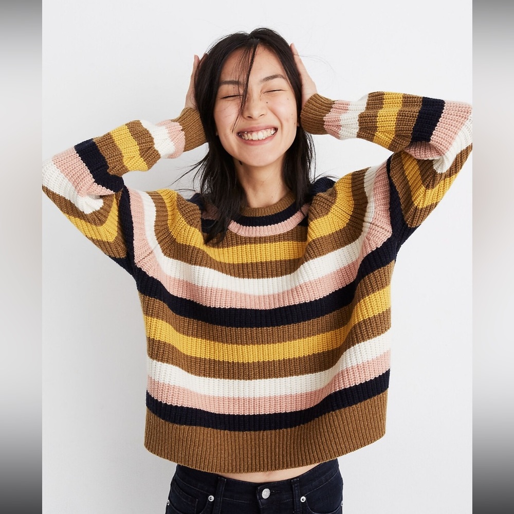 Madewell Striped Tilden Pullover Sweater